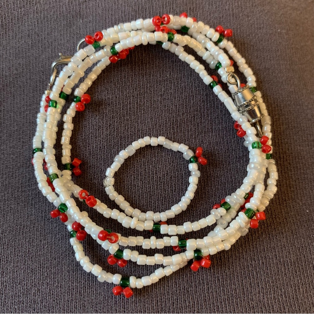 Handmade set of 3 beaded cherry jewelry